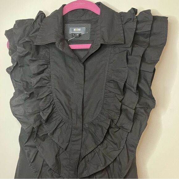 Maeve Anthropologie Button Front Ruffled Little Black Mini Dress Size 4 - Picture 6 of 13